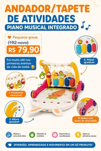 Andador/Tapete de Atividades - Piano integrado