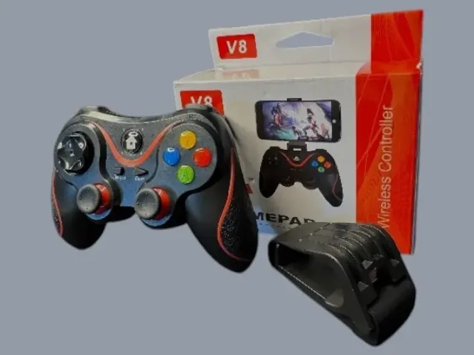 Controle Bluetooth Para Celular Gamepad V8 Com Suporte - Novo Na Caixa