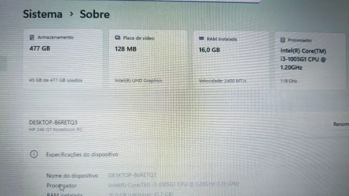 Notebook Hp 500gb SSD 16gb ddr4 Intel i3 10 geração