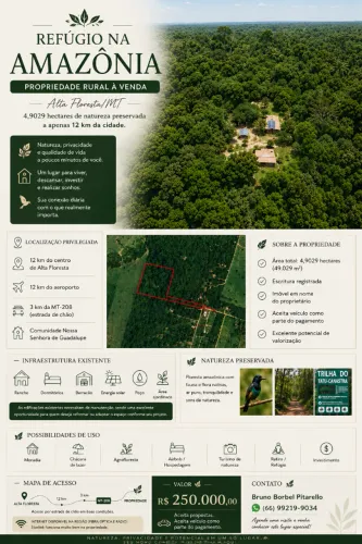 Chácara 4,9 ha em Alta Floresta | Energia Solar | Escritura | R$ 250 mil