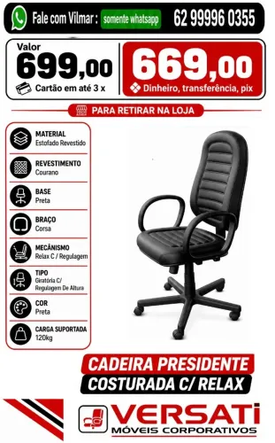 cadeira pra escritorio giratoria presidente gomada c/ relax ( produto novo ) promoção