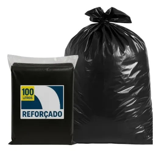 Saco De Lixo 100 Litros Reforçado 5kg Preto Com 100 unidades