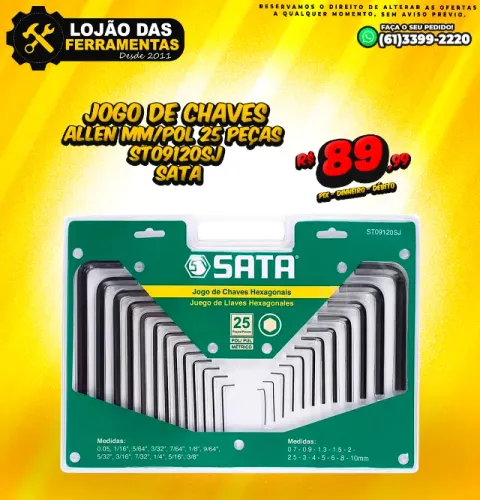 Jogo de Chaves Allen Com 25 Pçs MM/POl ST09120SJ Sata