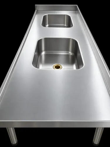 Pia de inox industrial 2 cubas 2 metros comprimento com cavalete de inox por apenas R$ 990