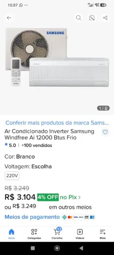 Ar Condicionado Inverter Samsung Windfree Ai 12000 Btus Frio