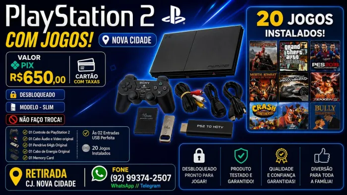 PlayStation 2 SLIM com Jogos