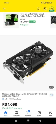 Placa de vídeo NVidia GTX 1650 4GB