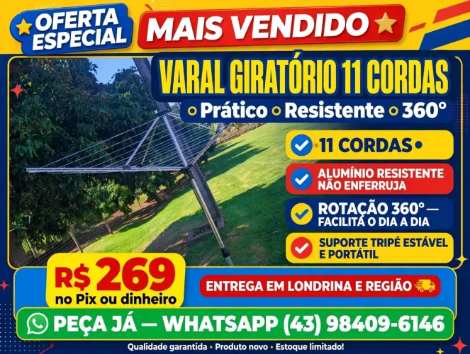 Varal giratório de alumínio simples 11 cordas 