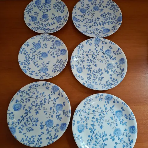 Jogo de Pratos Provençal Porcelana Renner Flores Azuis - 4 + 2
