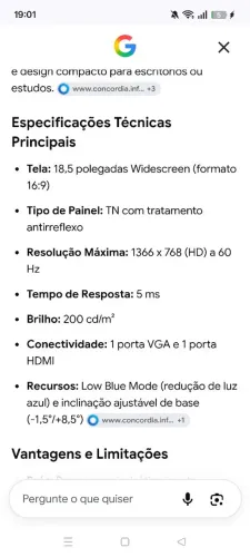 Monitor 18,5 Pol 5 ms AOC praticamente novo