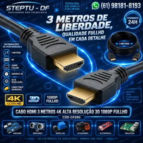 Cabo Hdmi 3 Metros 4k Alta Resolução 3d 1080p FullHd Automação COD-CP390
