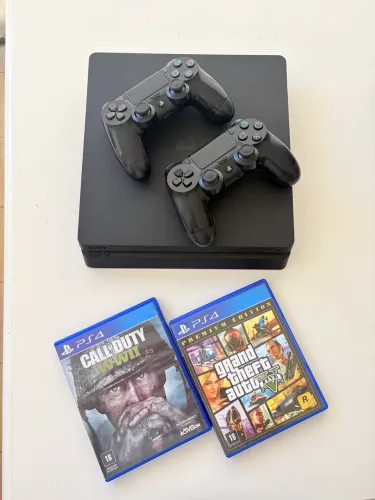 PS4 Slim 1TB Seminovo Completo - 2 Controles Originais e 2 Jogos - Impecável!