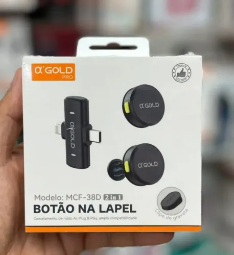 Microfone Lapela Duplo Sem Fio A´gold Com Cancelamento De Ruídos