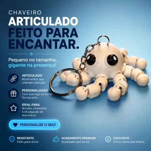 Chaveiro Articulado Polvo Impresso em 3D