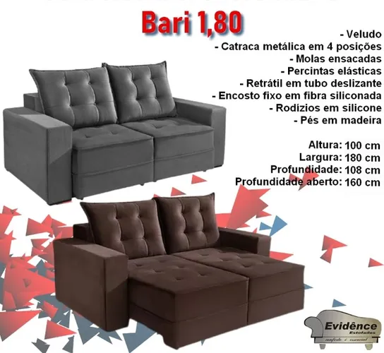 Sala sofá retrátil e reclinável de 180 cm tecido veludo 
