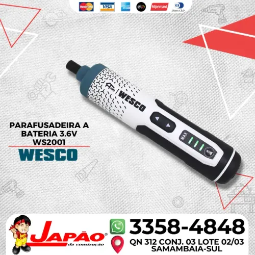 Parafusadeira a Bateria 3.6V com Estojo + Acessórios - Wesco WS2001