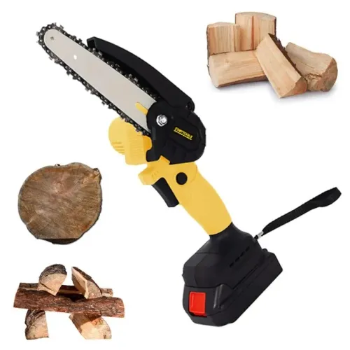 Mini Motoserra Elétrica 6 Polegadas Portátil a Bateria 21V Recarregável