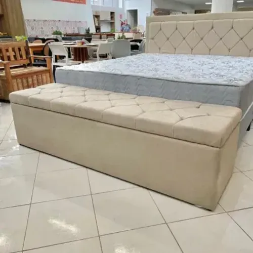 Puff Baú Sapateira com Capitonê em Suede Liso Puff Baú Gaveta (sapateira e Calçadeira)