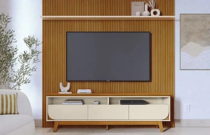 Painel de TV Moderno com Rack e Prateleira