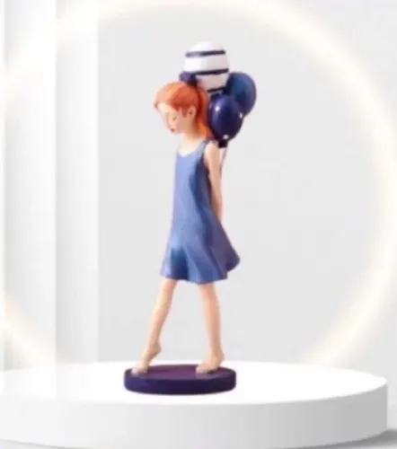 Linda escultura de menina com balões