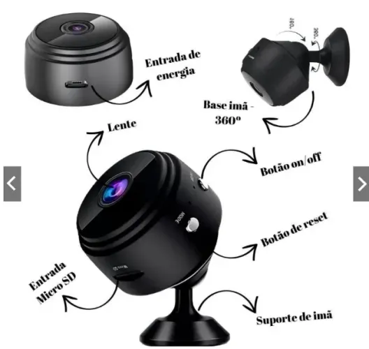Mini Câmera Espiã A9 HD 1080P com Wi-Fi, Visão Noturna e Sensor