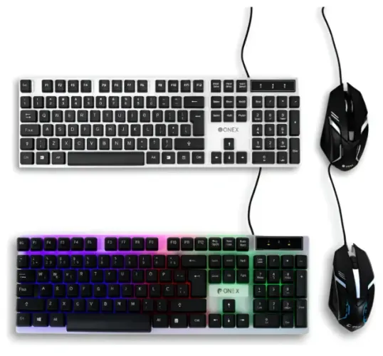 Kit Gamer Onex Teclado Sem-mecânico + Mouse Rgb Abnt2 Usb Preto/branco Preto