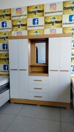 Roupeiro Capelinha Caribe 4 Portas 3 Gavetas Freijó/Off White - Entrega Rápida 