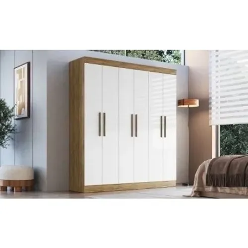 Guarda-Roupa Moderno com Amadeirado e Branco