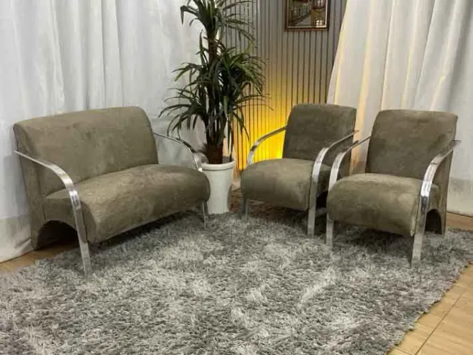 Conjunto de Poltronas 2x1x1 Lugares Cappuccino Braço Alumínio
