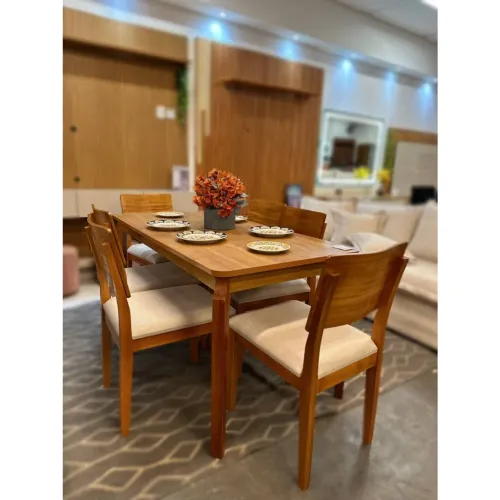 Conjunto de Mesa de Jantar em Madeira com 6 Cadeiras