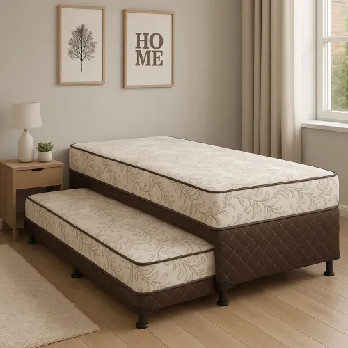 Cama Box com Colchão Auxiliar Confortável e Elegante