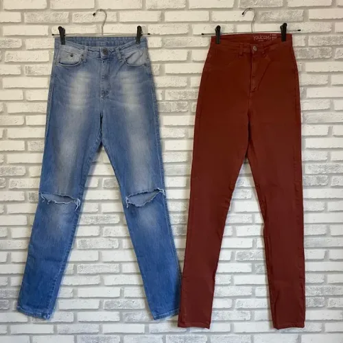Kit 2 Calças Cintura Alta Youcom Jeans e Marrom Skinny Tamanho 36
