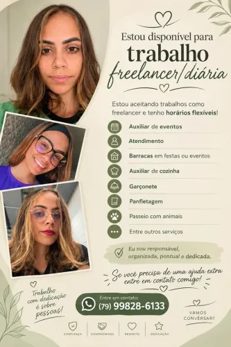 DISPONÍVEL PARA TRABALHOS FREELANCER / DIÁRIAS