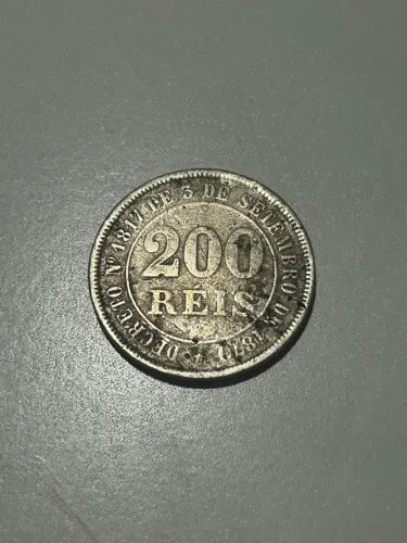 Moeda antiga Brasil 200 reis · 1874