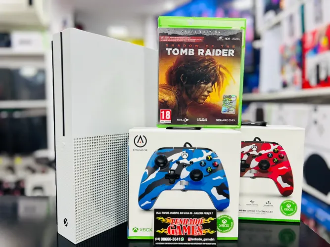 XBOX ONE S 500GB SEMI NOVO 2 MANETE 1 JOGO 3 MÊS DE GARANTIA