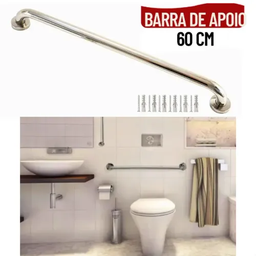 Barra Alça de Apoio 60cm para Idoso e Deficiente Cromada Suporta até 200kg - SCS06
