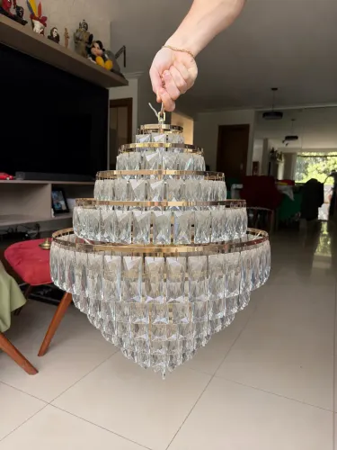 Lustre de Cristal Moderno Dourado 5 Andares - LED G9 - Elegante e Sofisticado