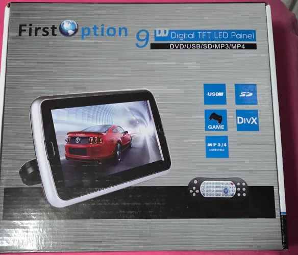 Tela DVD Automotiva Encosto de Cabeça 9" First Option KY-998 / USB / SD / Jogos
