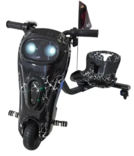 Triciclo Drift Elétrico Infantil 200W 3 Velocidades Bluetooth Led Preto Raios Branco