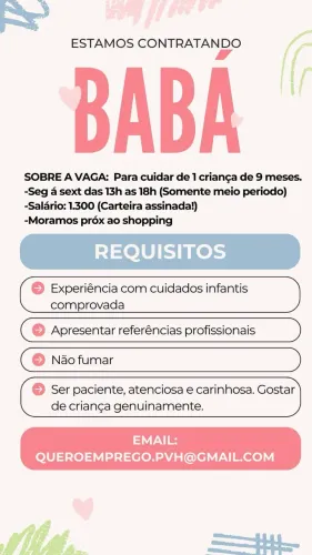 Vaga babá Porto Velho