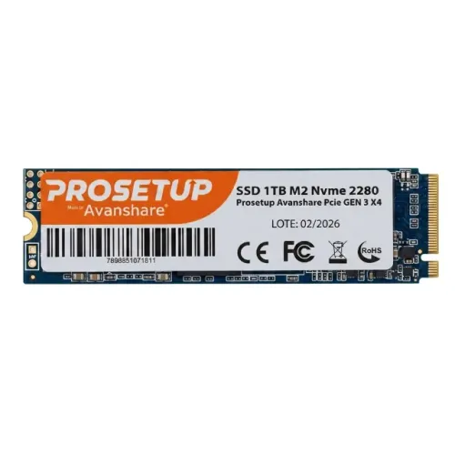 SSD 1TB M2 Nvme 2280 Prosetup Avanshare Pcie GEN 3 X4 Leitura 1700MB/S Gravacao 1100MB/S