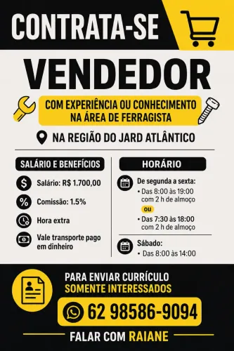 Vendedor para Ferragista com conhecimento na área 