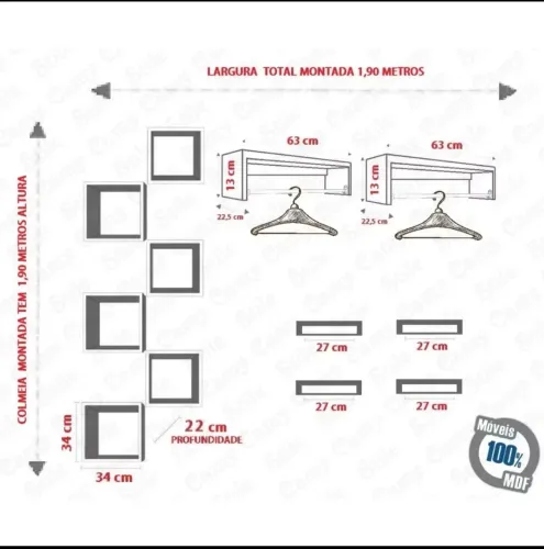 Kit Conjunto 12 Peças ,cabideiro Arara,nichos,sapatos,bolsas,quarto,sala,loja 100% MDF