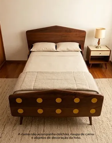 Cama Solteiro Vintage 1960 Mid-Century Imbuia Maciça Móveis Cimo
