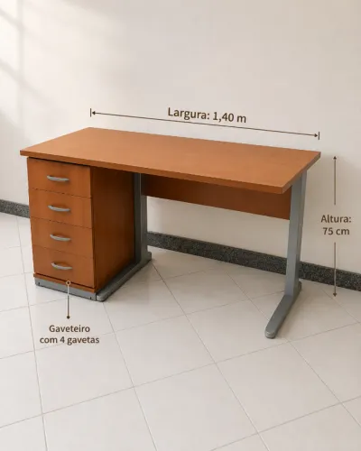 4 Mesas de escritório com gaveteiro (R$350,00 cada uma) e 1 extensor de mesa (R$250,00)