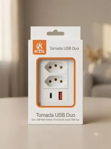 Tomada com Porta USB e Entrada Tipo C NOVA