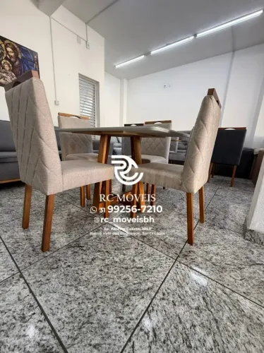 Mesa de jantar 1,20x0,80 Tampo Vidro + 4 Cadeiras Madeira maciça | Frete Gratis