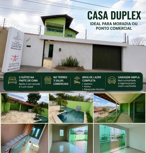 Casa Duplex com 3 Suítes, 3 Salas Comerciais, Piscina e Terreno de 469,69m²