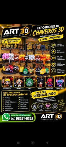 Expositor de Chaveiros 3D em Consignação para Comércio | Personalizados