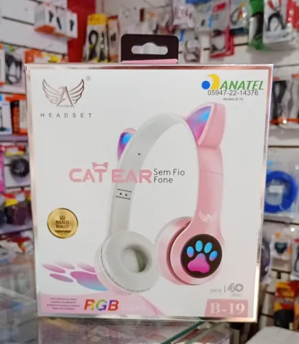 Headset Bluetooth 5.3 Rosa Com Orelhas de Gato - Novo